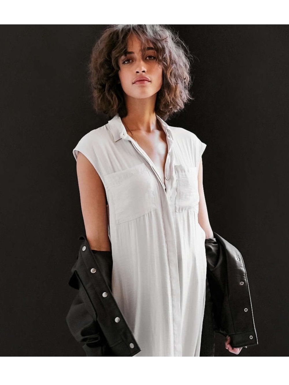 Silence and Noise for UO Light Gray Sleeveless Button-Front Maxi Tuni